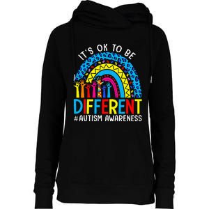 Rainbow Trendy Autism Awareness Tee It's Ok To Be Different Womens Funnel Neck Pullover Hood