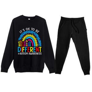 Rainbow Trendy Autism Awareness Tee It's Ok To Be Different Premium Crewneck Sweatsuit Set