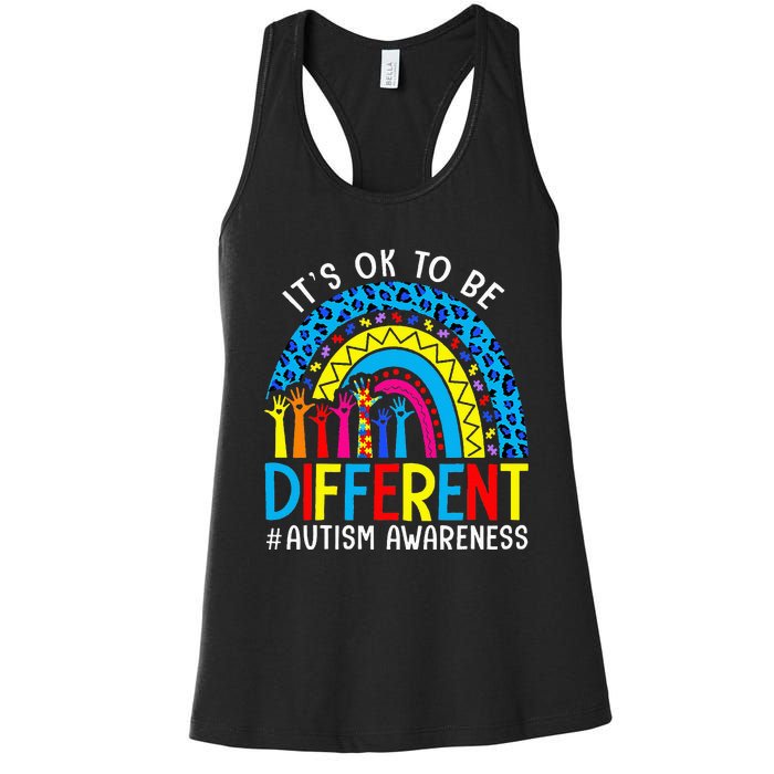 Rainbow Trendy Autism Awareness Tee It's Ok To Be Different Women's Racerback Tank