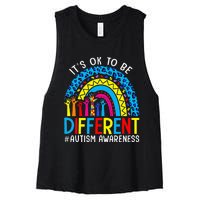 Rainbow Trendy Autism Awareness Tee It's Ok To Be Different Women's Racerback Cropped Tank