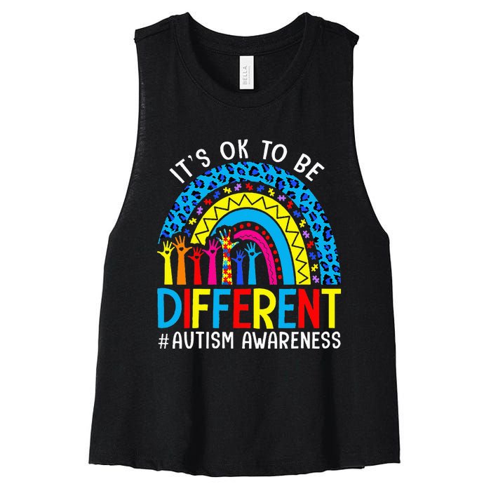 Rainbow Trendy Autism Awareness Tee It's Ok To Be Different Women's Racerback Cropped Tank