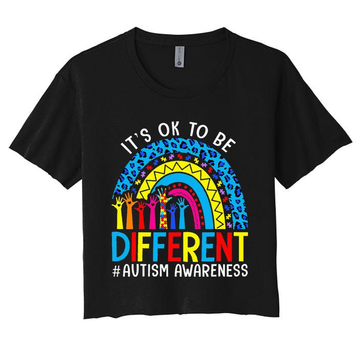 Rainbow Trendy Autism Awareness Tee It's Ok To Be Different Women's Crop Top Tee