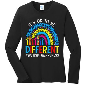 Rainbow Trendy Autism Awareness Tee It's Ok To Be Different Ladies Long Sleeve Shirt