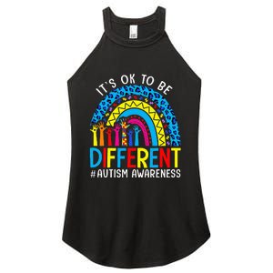 Rainbow Trendy Autism Awareness Tee It's Ok To Be Different Women's Perfect Tri Rocker Tank