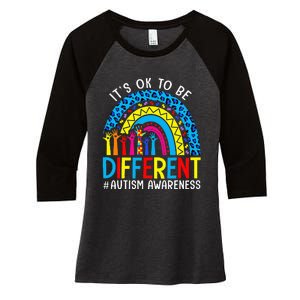 Rainbow Trendy Autism Awareness Tee It's Ok To Be Different Women's Tri-Blend 3/4-Sleeve Raglan Shirt