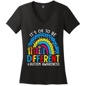 Rainbow Trendy Autism Awareness Tee It's Ok To Be Different Women's V-Neck T-Shirt