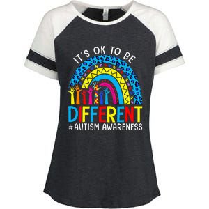 Rainbow Trendy Autism Awareness Tee It's Ok To Be Different Enza Ladies Jersey Colorblock Tee