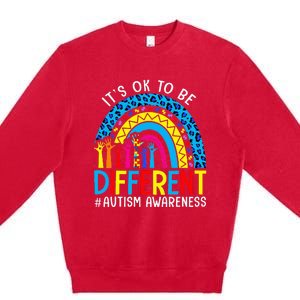 Rainbow Trendy Autism Awareness Tee It's Ok To Be Different Premium Crewneck Sweatshirt