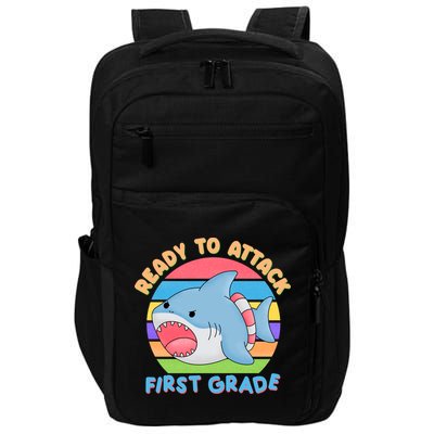 Ready To Attack First Grade Funny Shark Impact Tech Backpack