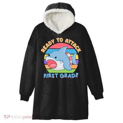 Ready To Attack First Grade Funny Shark Hooded Wearable Blanket