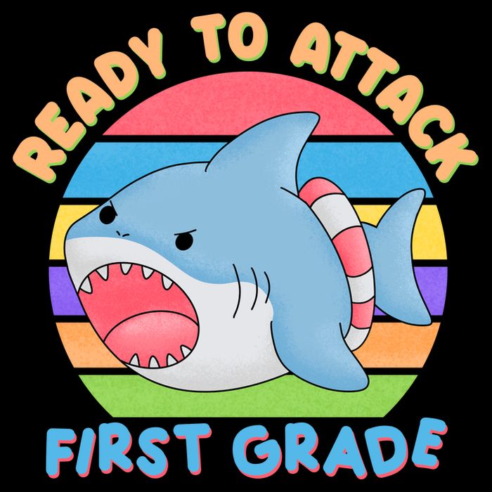 Ready To Attack First Grade Funny Shark 7-Panel Snapback Hat