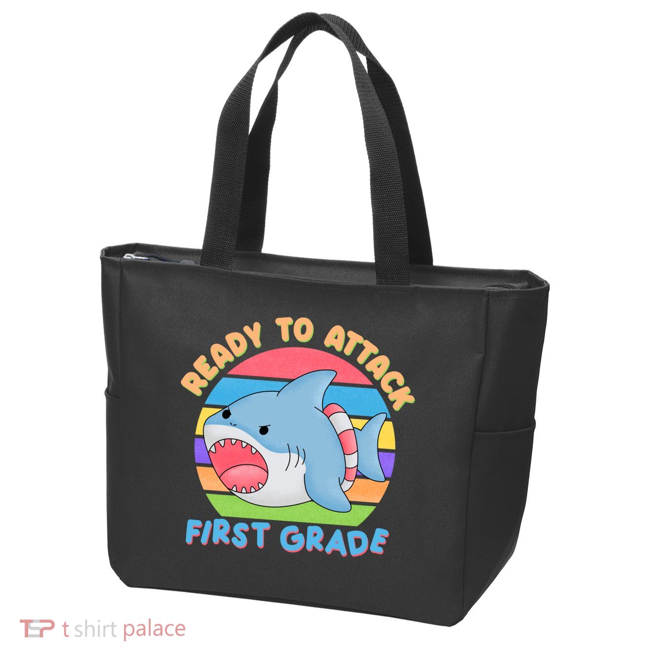 Ready To Attack First Grade Funny Shark Zip Tote Bag