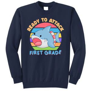 Ready To Attack First Grade Funny Shark Tall Sweatshirt