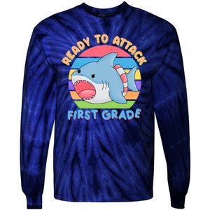 Ready To Attack First Grade Funny Shark Tie-Dye Long Sleeve Shirt