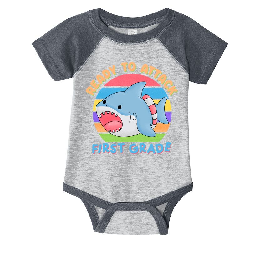 Ready To Attack First Grade Funny Shark Infant Baby Jersey Bodysuit