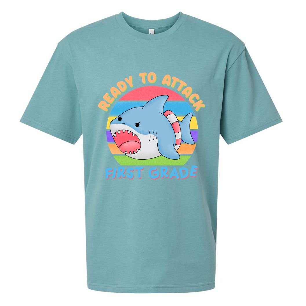 Ready To Attack First Grade Funny Shark Sueded Cloud Jersey T-Shirt