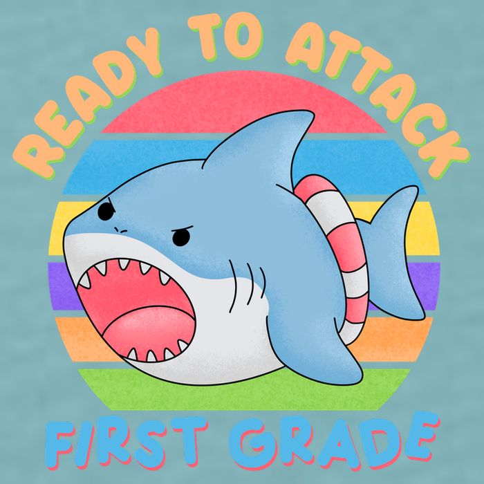 Ready To Attack First Grade Funny Shark Sueded Cloud Jersey T-Shirt