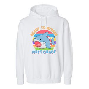 Ready To Attack First Grade Funny Shark Garment-Dyed Fleece Hoodie