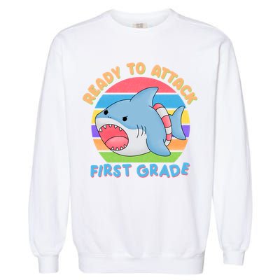 Ready To Attack First Grade Funny Shark Garment-Dyed Sweatshirt