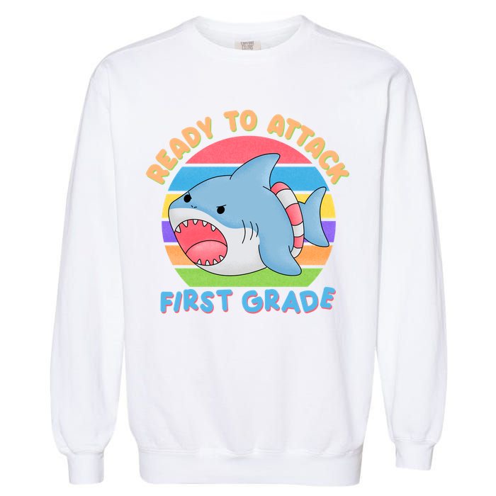 Ready To Attack First Grade Funny Shark Garment-Dyed Sweatshirt
