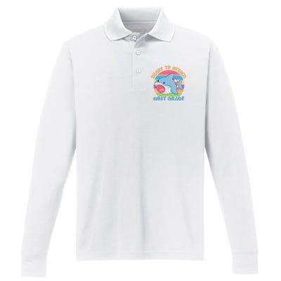 Ready To Attack First Grade Funny Shark Performance Long Sleeve Polo