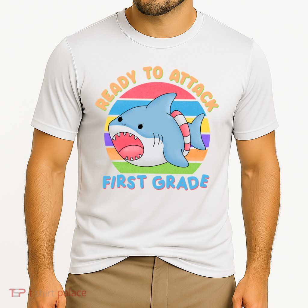 Ready To Attack First Grade Funny Shark Performance Shirt
