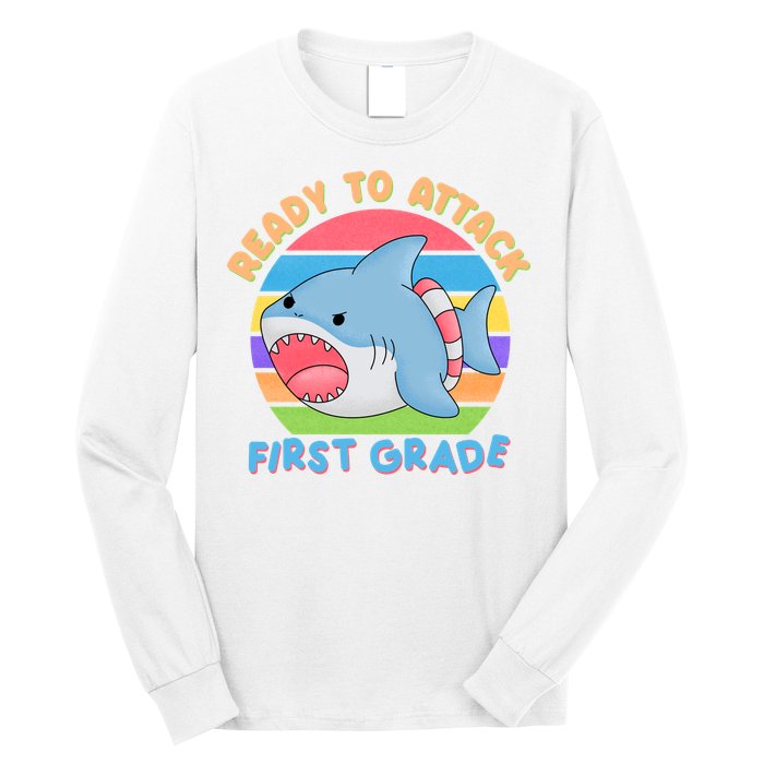 Ready To Attack First Grade Funny Shark Long Sleeve Shirt