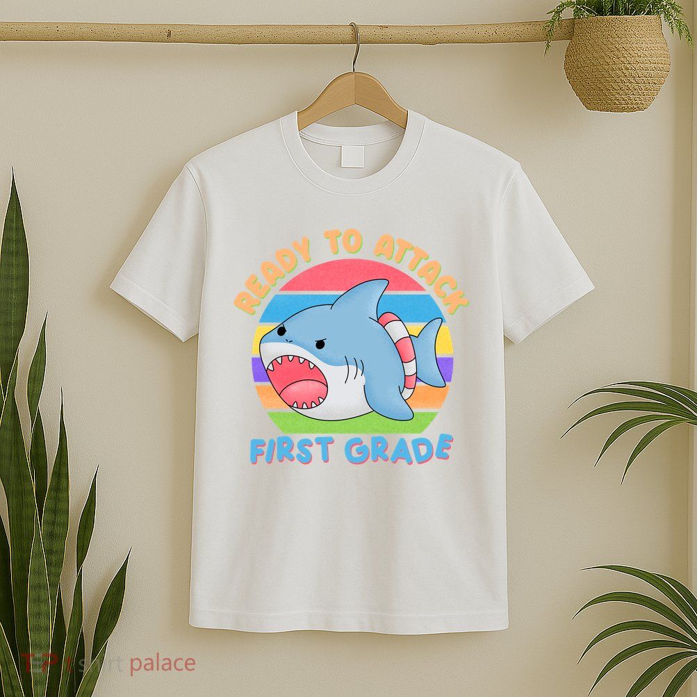 Ready To Attack First Grade Funny Shark T-Shirt