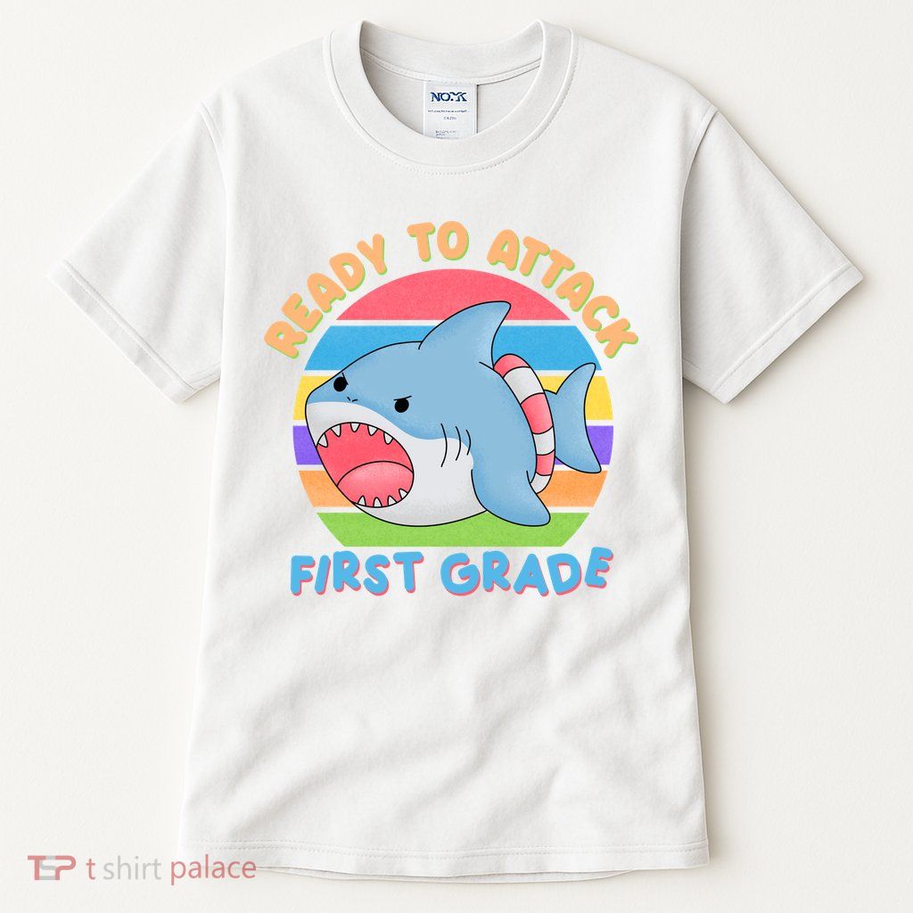 Ready To Attack First Grade Funny Shark Tall T-Shirt