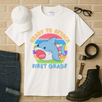 Ready To Attack First Grade Funny Shark Tall T-Shirt
