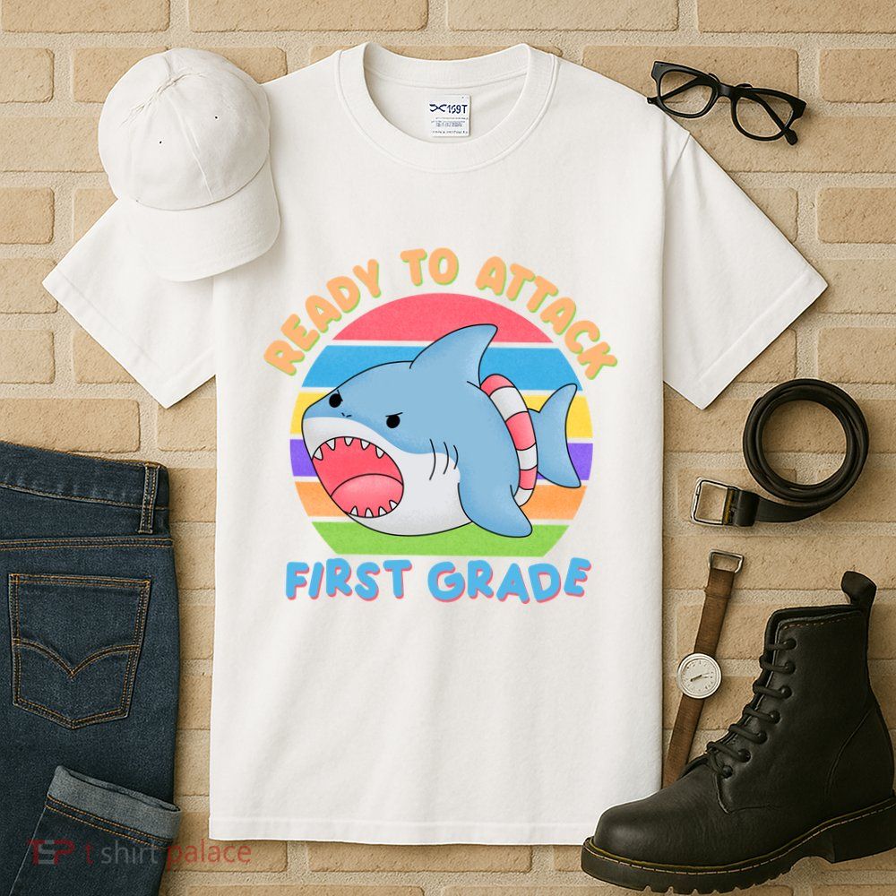 Ready To Attack First Grade Funny Shark Tall T-Shirt