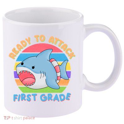 Ready To Attack First Grade Funny Shark 11oz C Handle Ceramic Mug