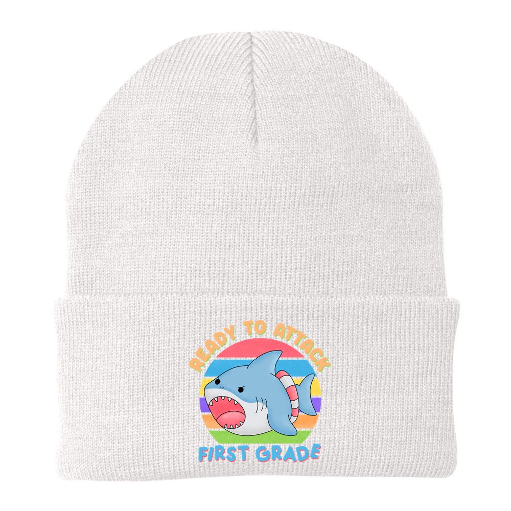 Ready To Attack First Grade Funny Shark Beanie