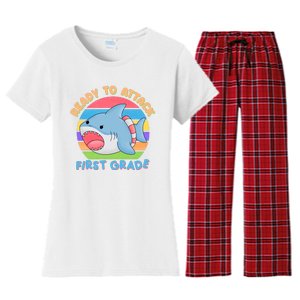 Ready To Attack First Grade Funny Shark Women's Flannel Pajama Set