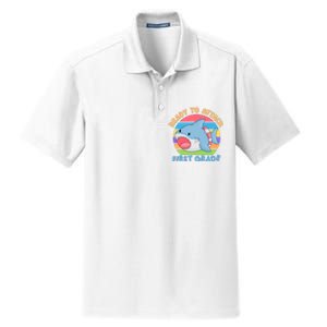 Ready To Attack First Grade Funny Shark Dry Zone Grid Polo