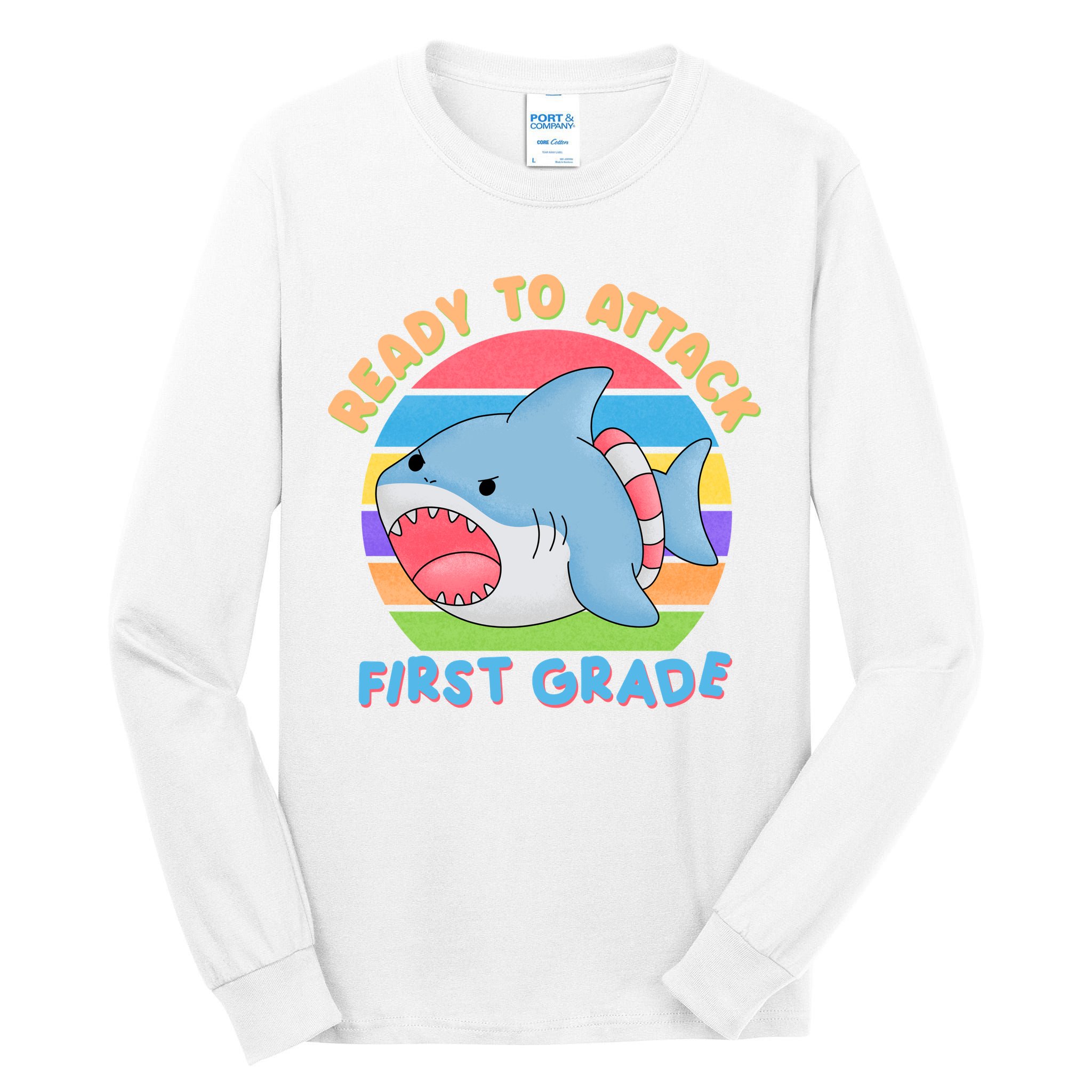 Ready To Attack First Grade Funny Shark Tall Long Sleeve T-Shirt