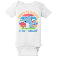 Ready To Attack First Grade Funny Shark Baby Bodysuit