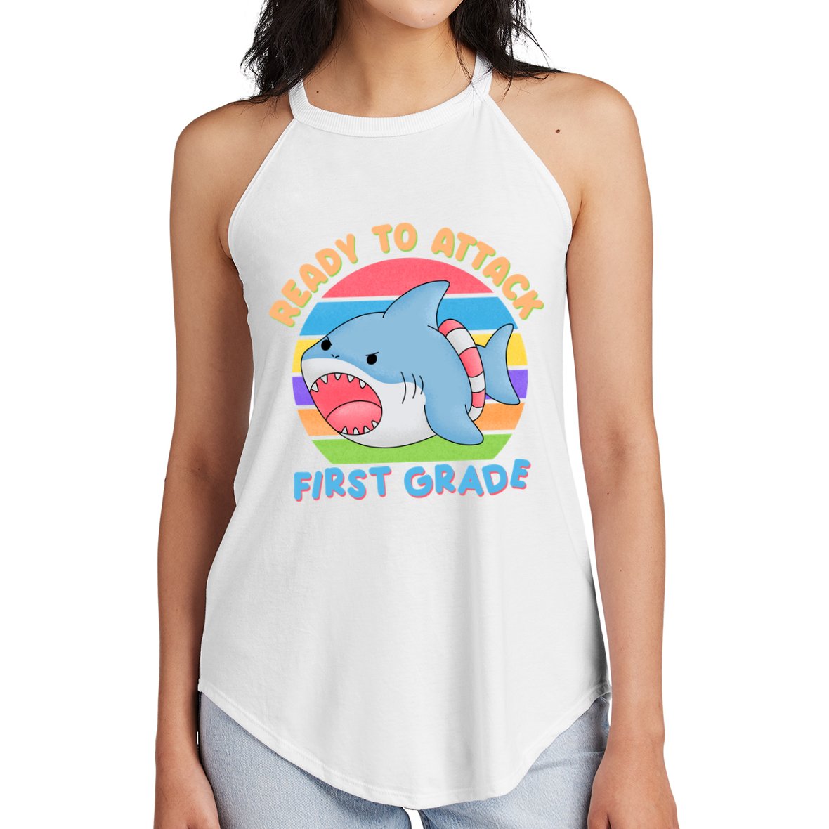 Ready To Attack First Grade Funny Shark Women's Perfect Tri Rocker Tank