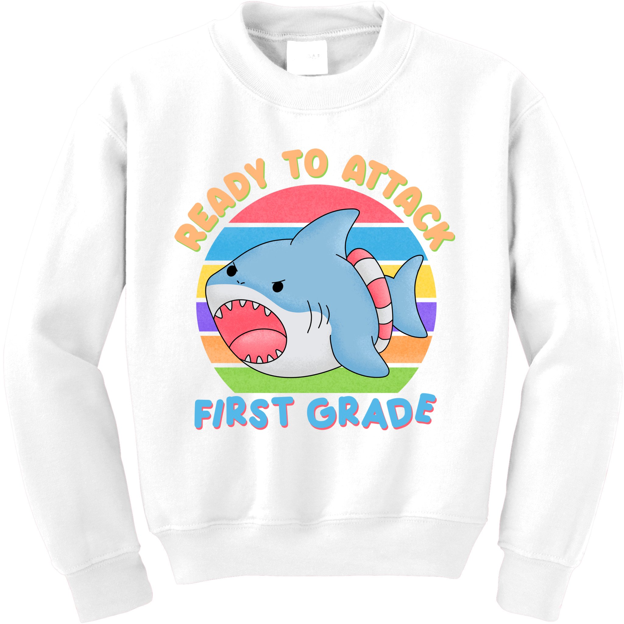 Ready To Attack First Grade Funny Shark Kids Sweatshirt