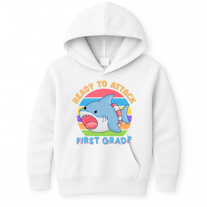Ready To Attack First Grade Funny Shark Kids Hoodie