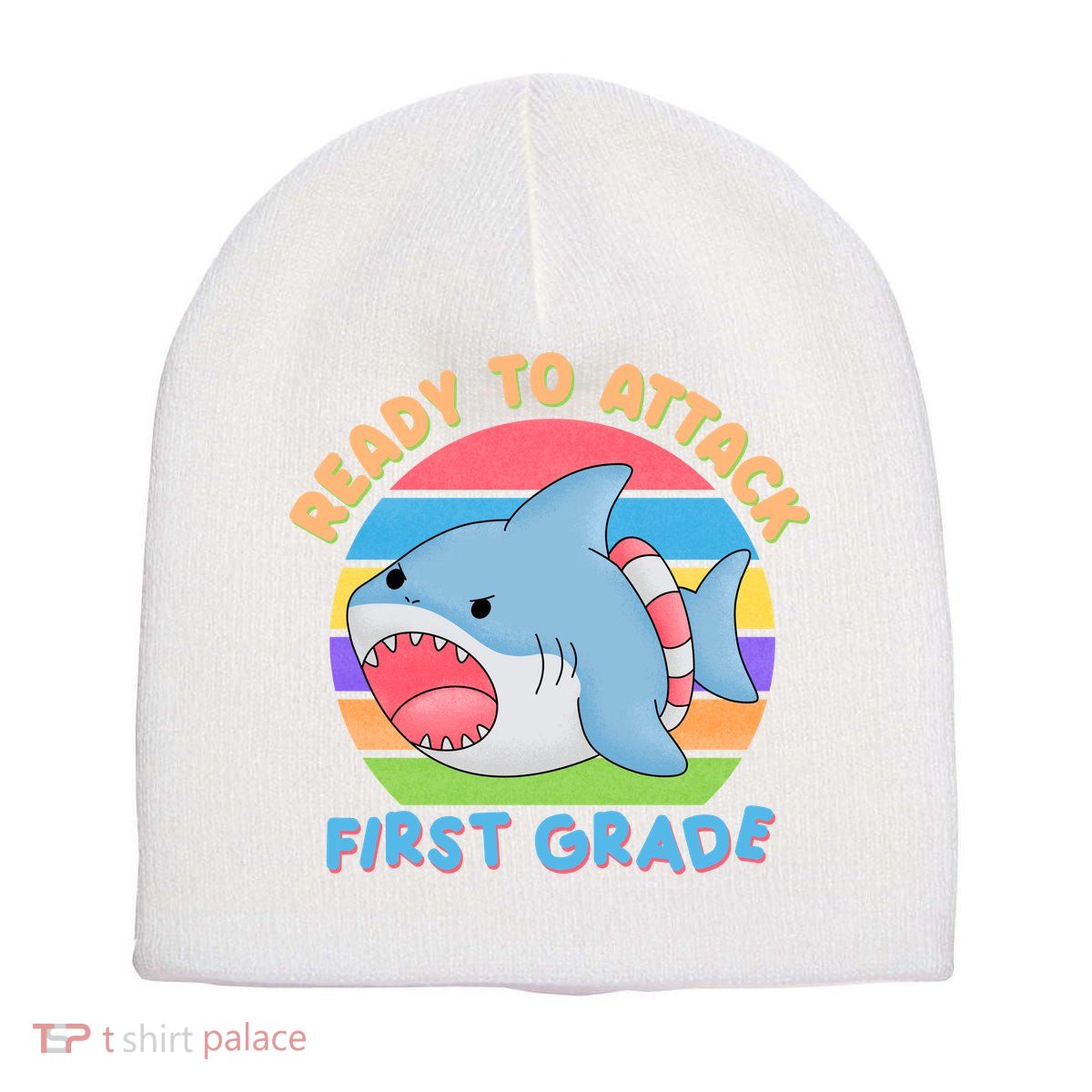 Ready To Attack First Grade Funny Shark Short Acrylic Beanie