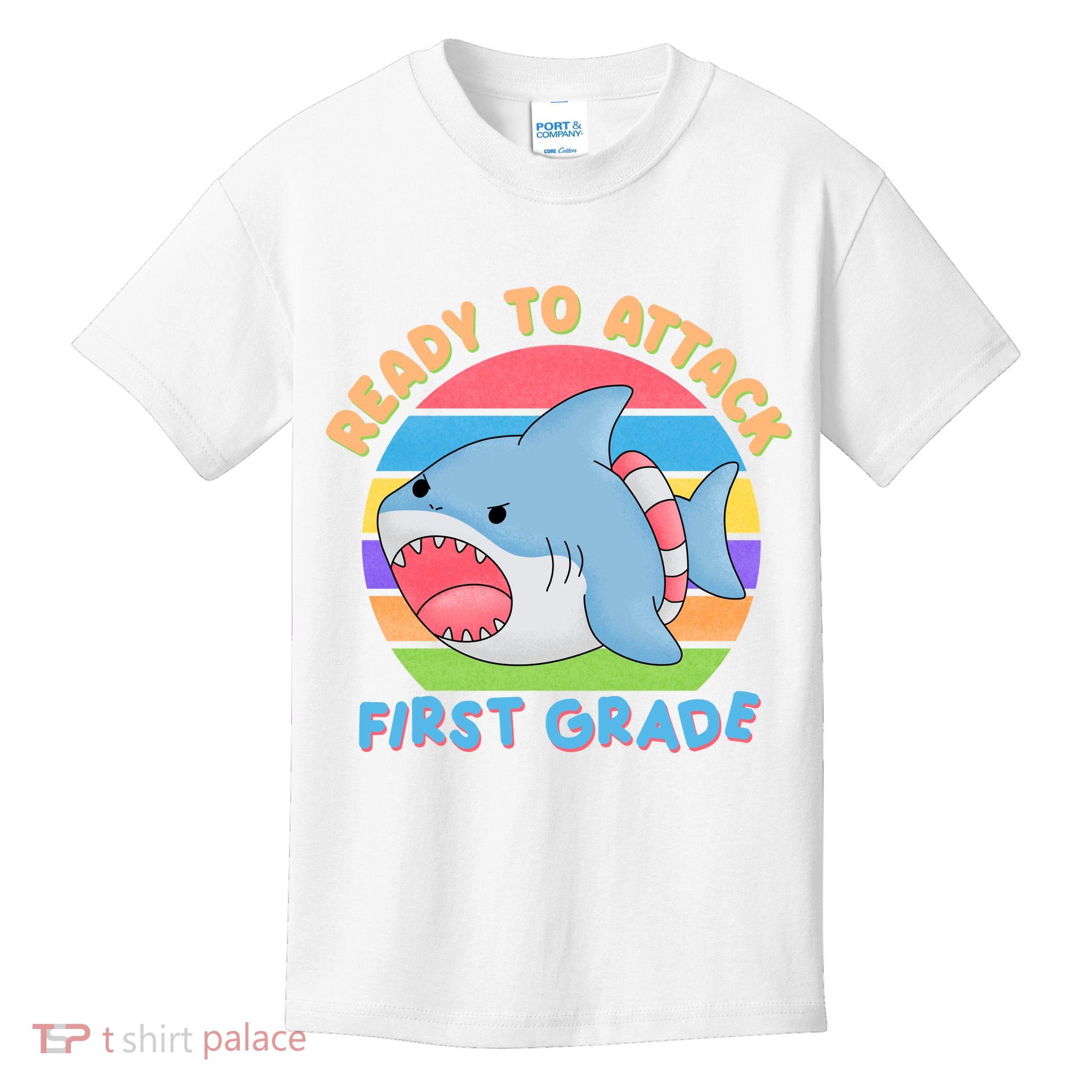 Ready To Attack First Grade Funny Shark Kids T-Shirt