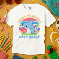 Ready To Attack First Grade Funny Shark Kids T-Shirt