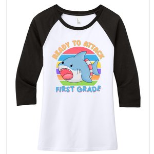 Ready To Attack First Grade Funny Shark Women's Tri-Blend 3/4-Sleeve Raglan Shirt