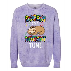 Rocking To A Different Tune Autism Awareness Sloth Colorblast Crewneck Sweatshirt