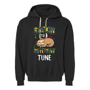 Rocking To A Different Tune Autism Awareness Sloth Garment-Dyed Fleece Hoodie