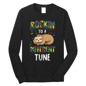 Rocking To A Different Tune Autism Awareness Sloth Long Sleeve Shirt