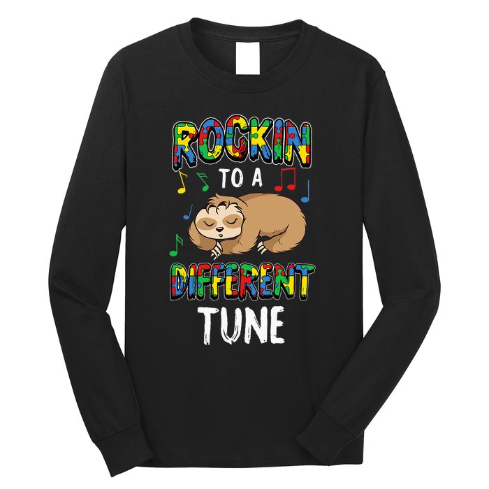 Rocking To A Different Tune Autism Awareness Sloth Long Sleeve Shirt