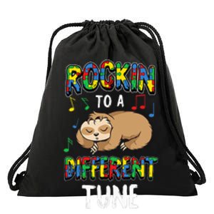 Rocking To A Different Tune Autism Awareness Sloth Drawstring Bag