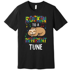 Rocking To A Different Tune Autism Awareness Sloth Premium T-Shirt